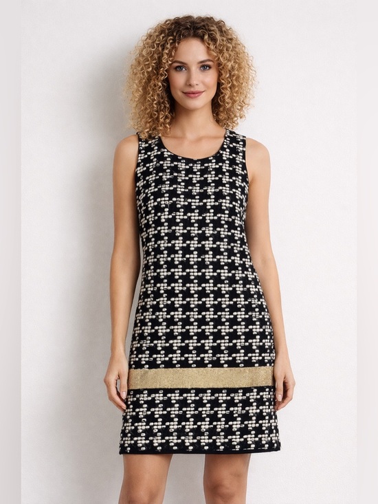 Ella Dresses & Skirts - Ella Luna Black and White Patterned Sleeveless Dress with Gold Band